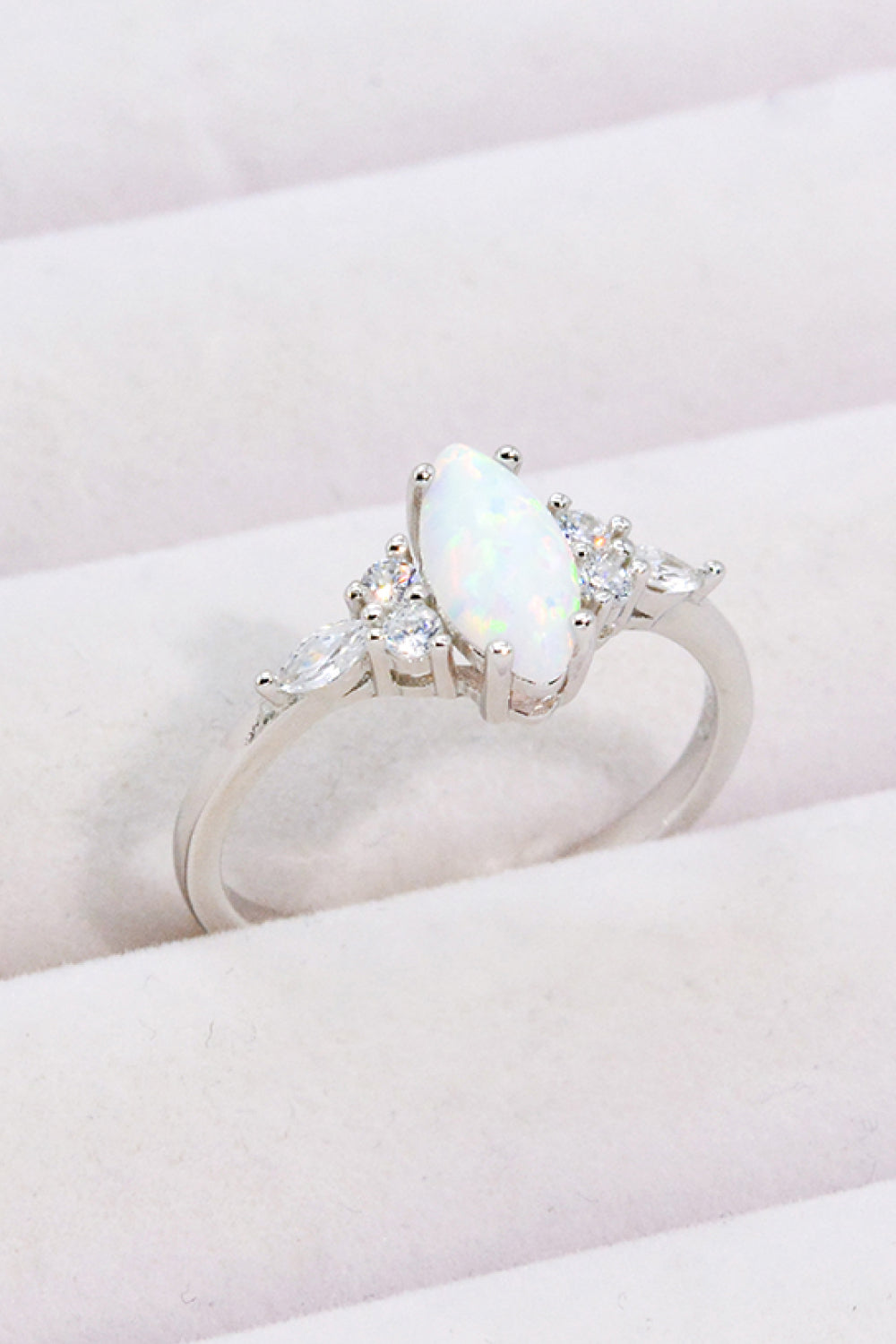 Opal and Zircon Platinum-Plated Ring-Teresa&#39;s Fashionista LLC