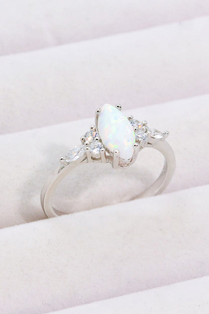 Opal and Zircon Platinum-Plated Ring-Teresa&#39;s Fashionista LLC