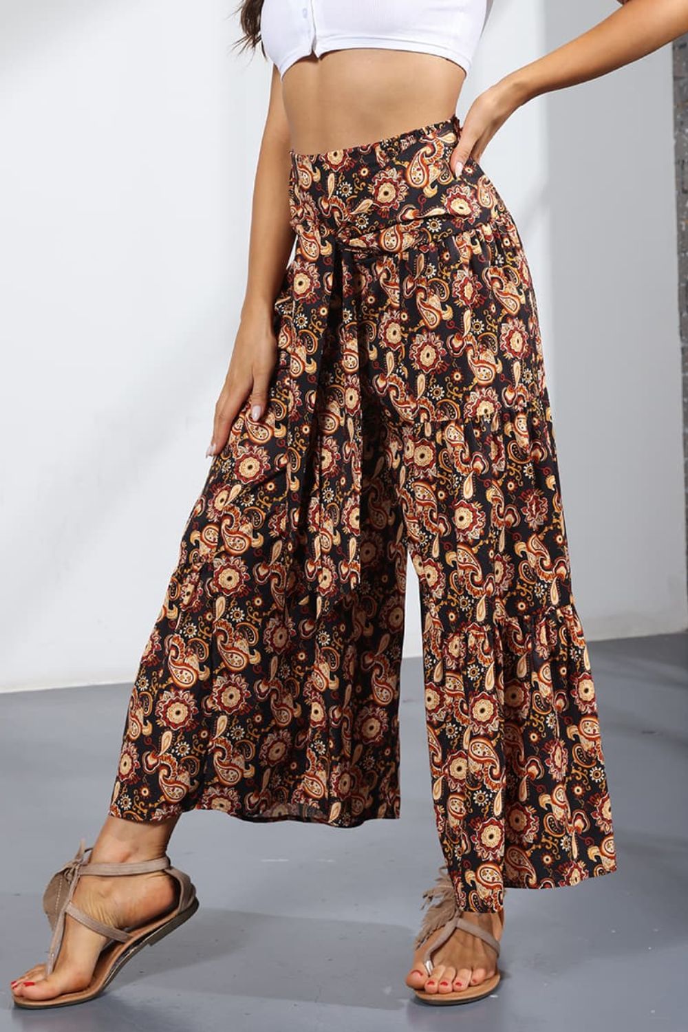 Printed Tie-Front Culottes-Teresa&#39;s Fashionista LLC