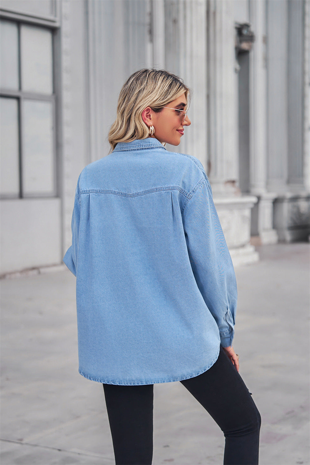 Collared Neck Dropped Shoulder Denim Top-Teresa&#39;s Fashionista LLC