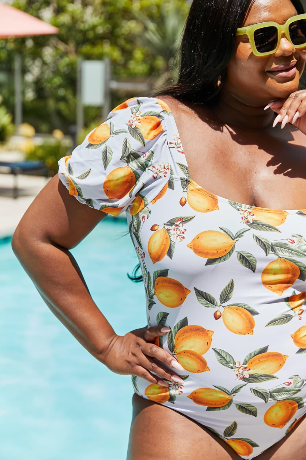 Marina West Swim Salty Air Puff Sleeve One-Piece in Citrus Orange-Teresa&#39;s Fashionista LLC