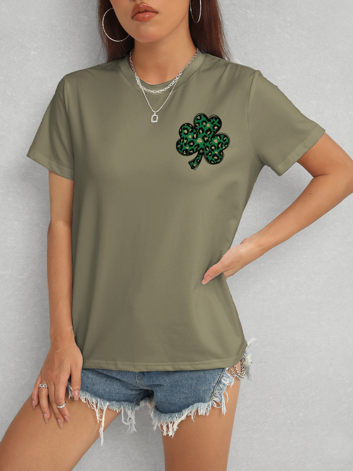 Lucky Clover Round Neck Short Sleeve T-Shirt-Teresa&#39;s Fashionista LLC