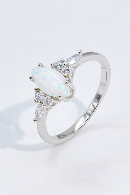 Opal and Zircon Platinum-Plated Ring-Teresa&#39;s Fashionista LLC