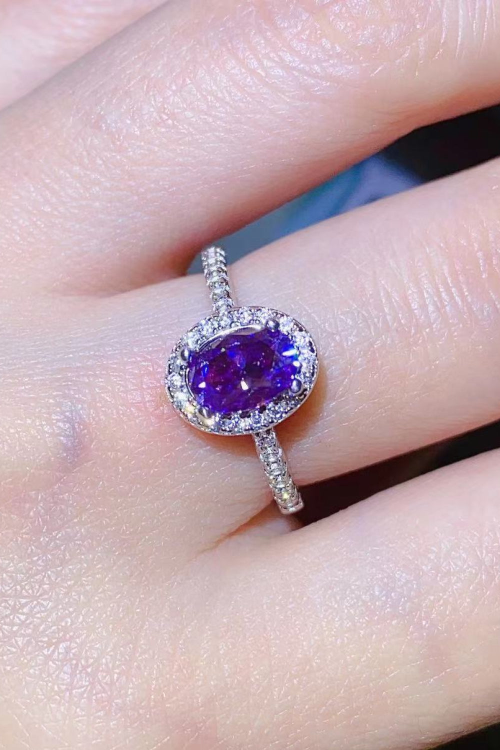 925 Sterling Silver 1 Carat Purple Moissanite Ring-Teresa&#39;s Fashionista LLC