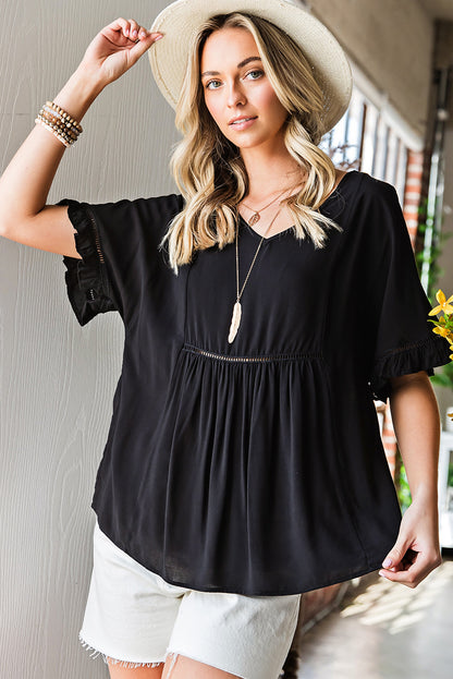 V-Neck Flounce Sleeve Babydoll Blouse-Teresa&#39;s Fashionista LLC