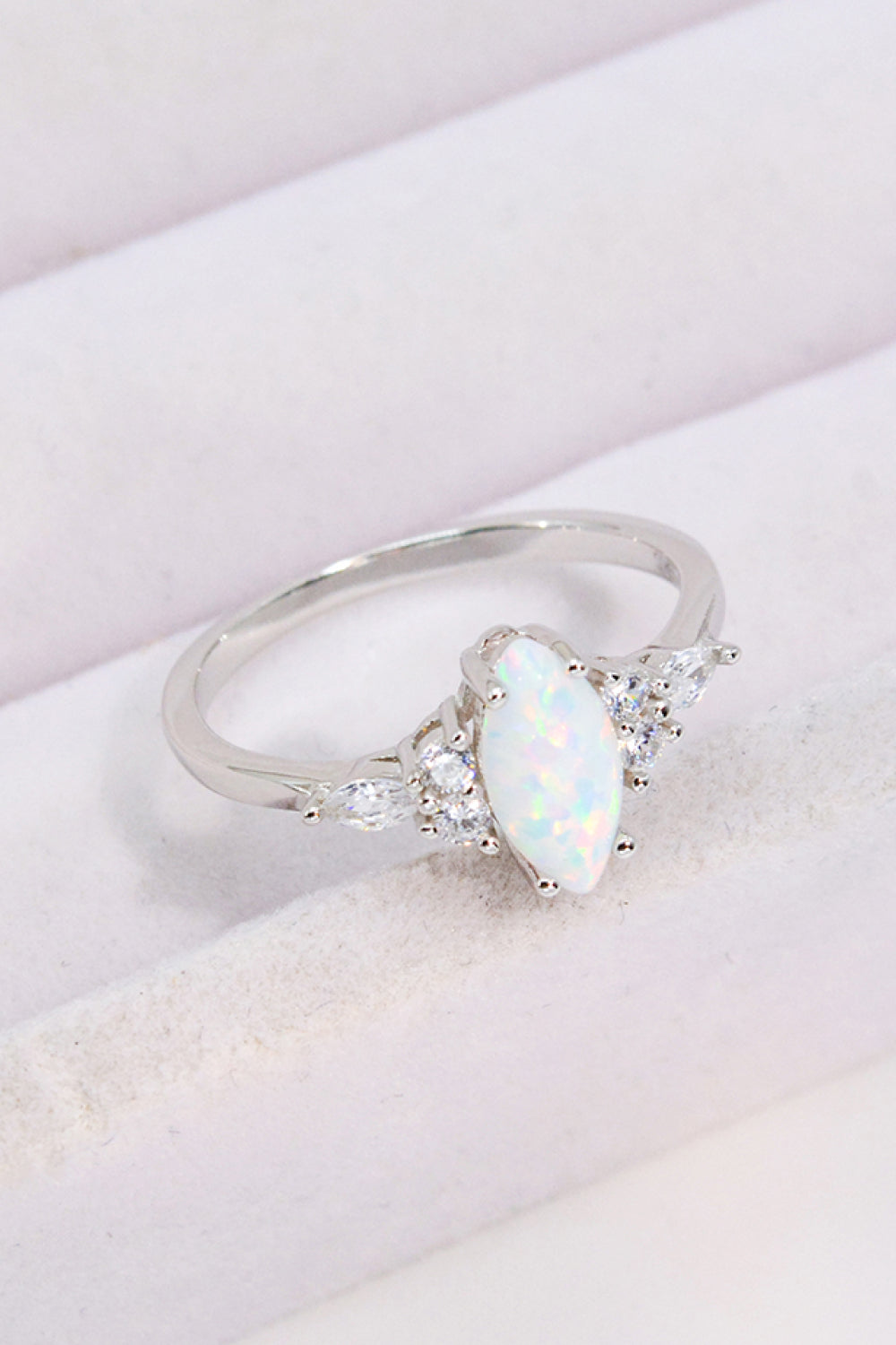 Opal and Zircon Platinum-Plated Ring-Teresa&#39;s Fashionista LLC