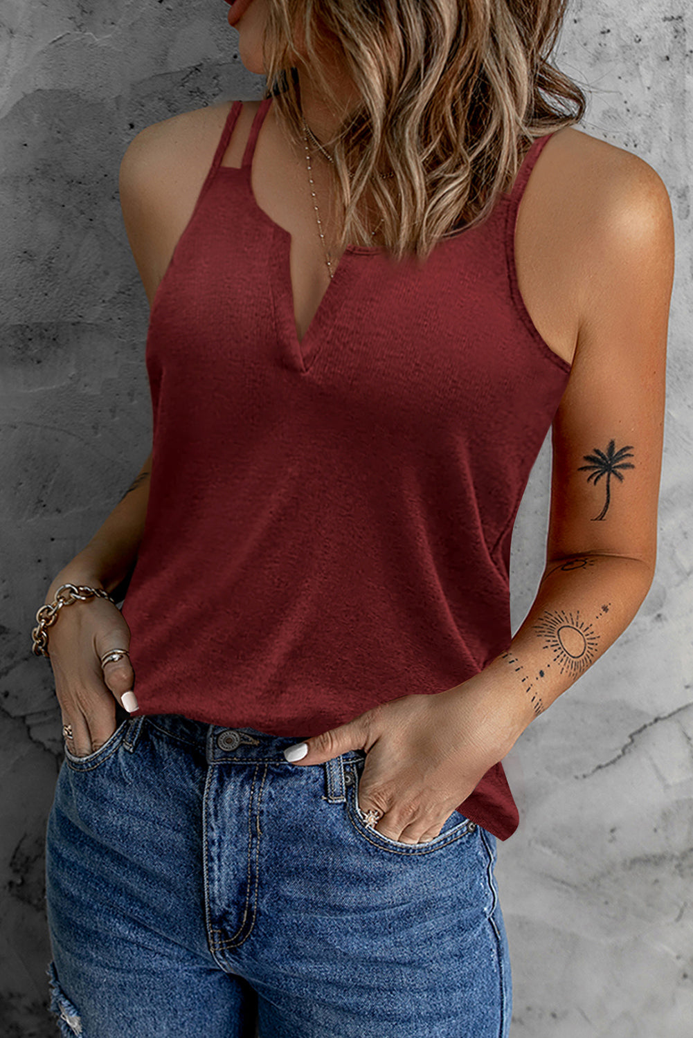 Double-Strap Notched Neck Tank-Teresa&#39;s Fashionista LLC