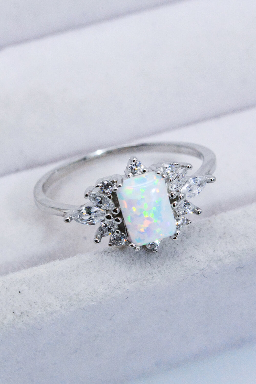 925 Sterling Silver Zircon and Opal Ring-Teresa&#39;s Fashionista LLC