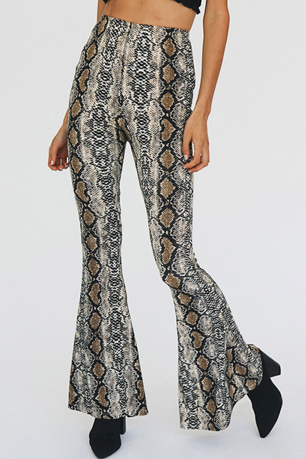 Snakeskin Print Flare Pants-Teresa&#39;s Fashionista LLC