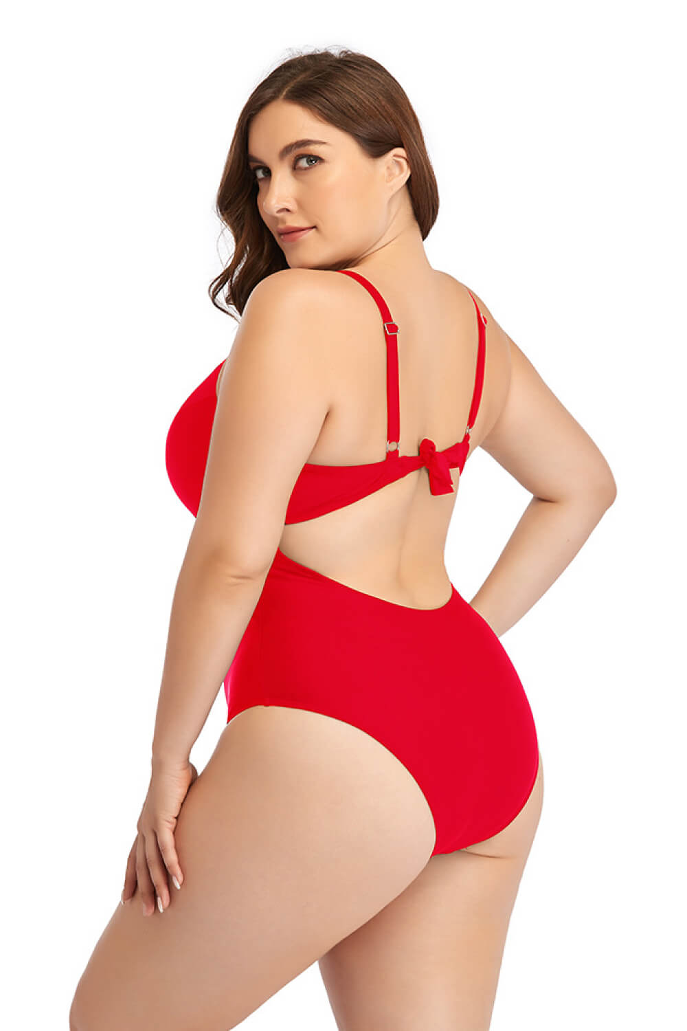 Plus Size Spliced Mesh Tie-Back One-Piece Swimsuit-Teresa&#39;s Fashionista LLC