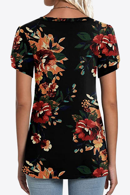 Printed Petal Sleeve V-Neck Blouse-Teresa&#39;s Fashionista LLC