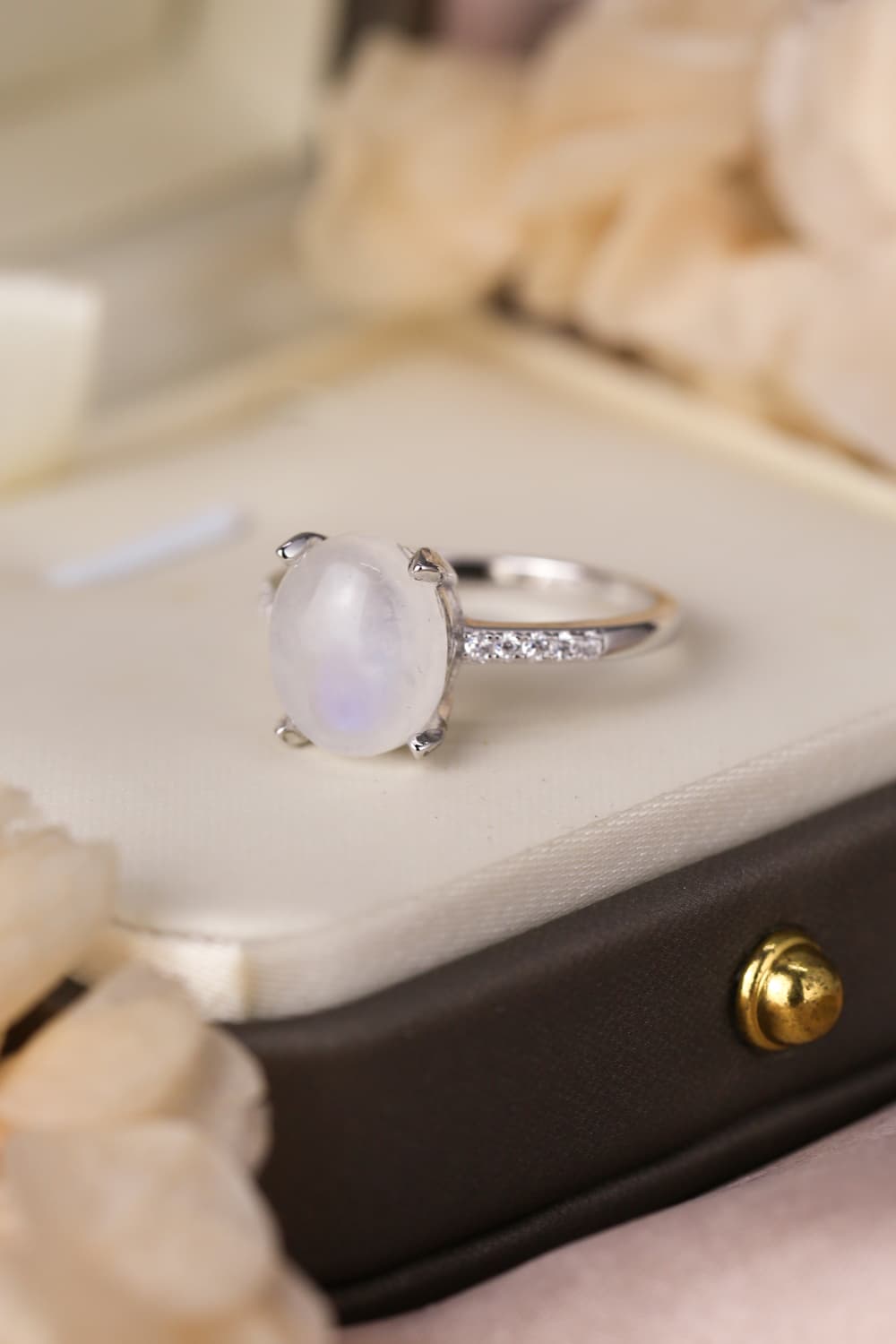 High Quality Natural Moonstone 925 Sterling Silver Side Stone Ring-Teresa&#39;s Fashionista LLC