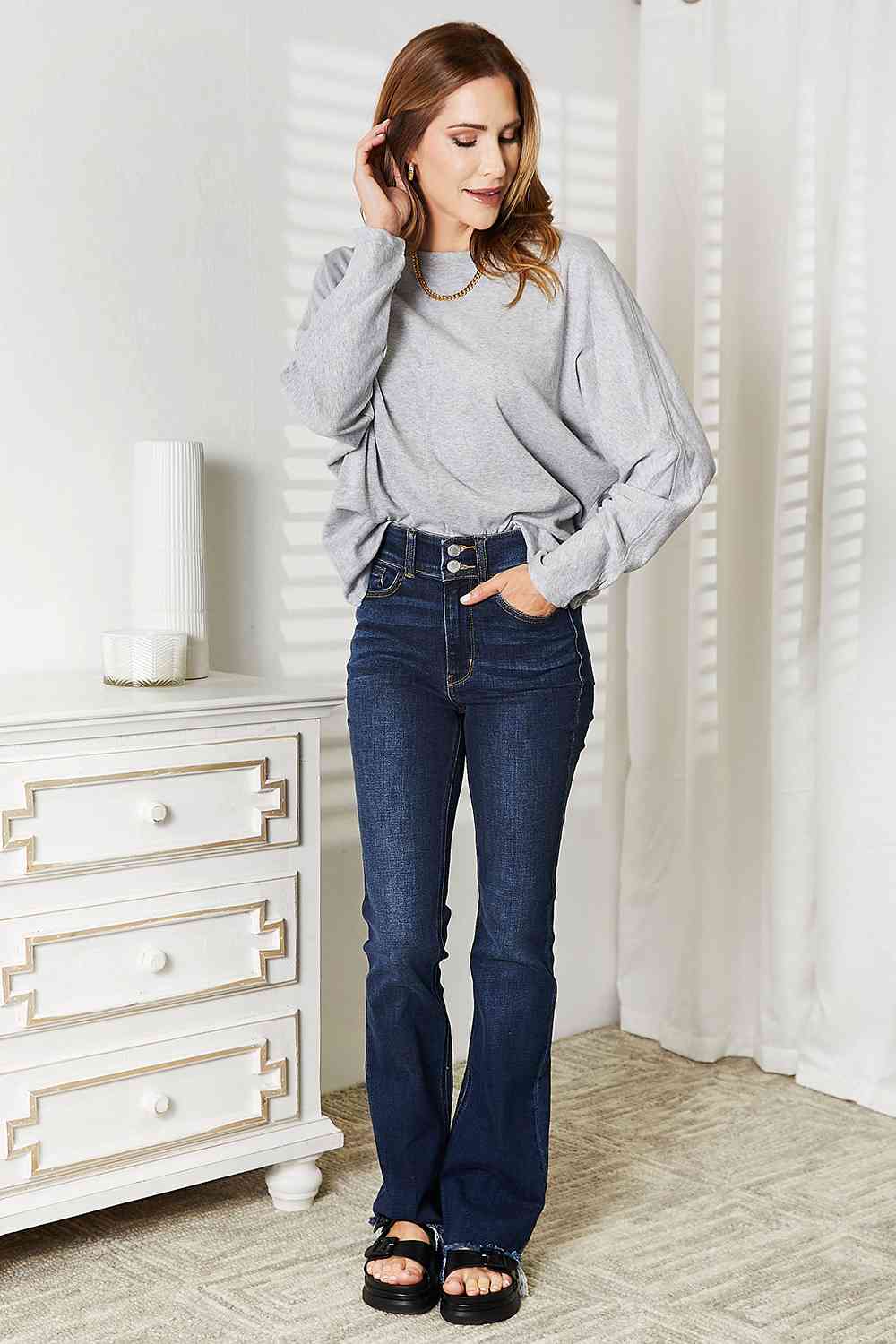 Double Take Seam Detail Round Neck Long Sleeve Top-Teresa&#39;s Fashionista LLC