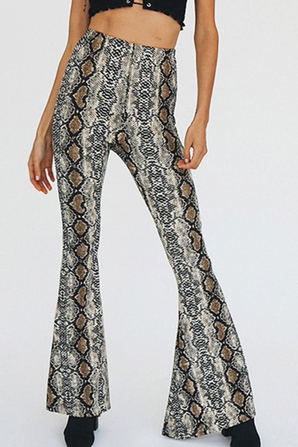 Snakeskin Print Flare Pants-Teresa&#39;s Fashionista LLC