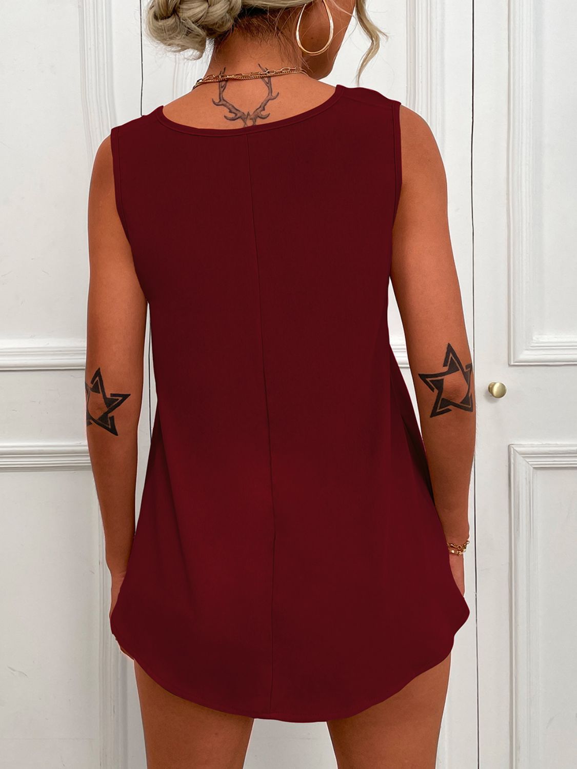 V-Neck Curved Hem Tunic Tank-Teresa&#39;s Fashionista LLC