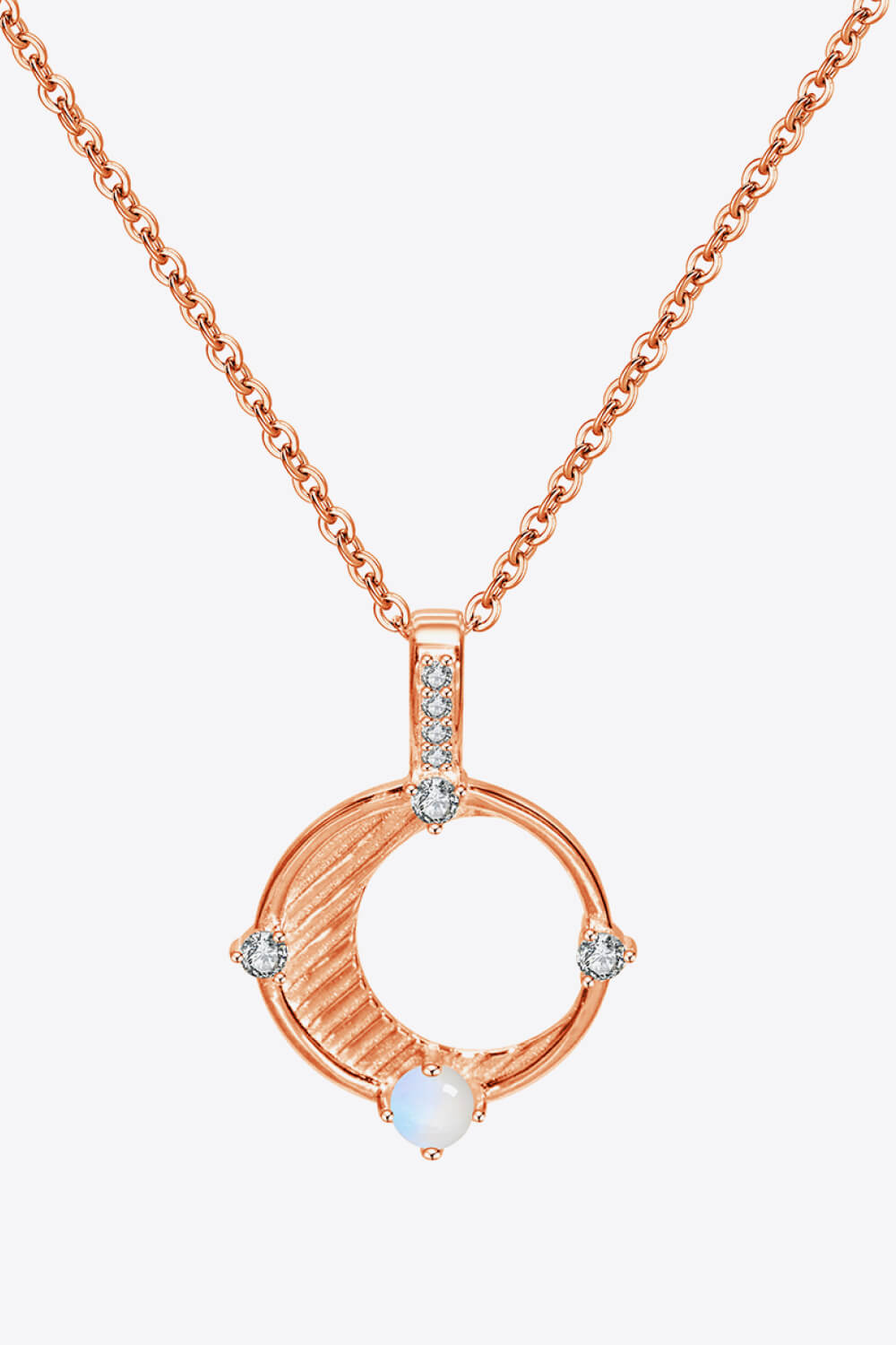 Inlaid Zircon and Natural Moonstone Pendant Necklace-Teresa&#39;s Fashionista LLC