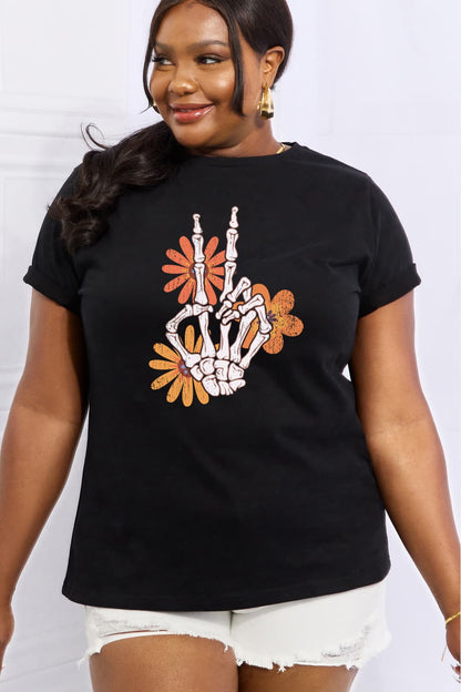 Simply Love Full Size Skeleton Hand Graphic Cotton Tee-Teresa&#39;s Fashionista LLC