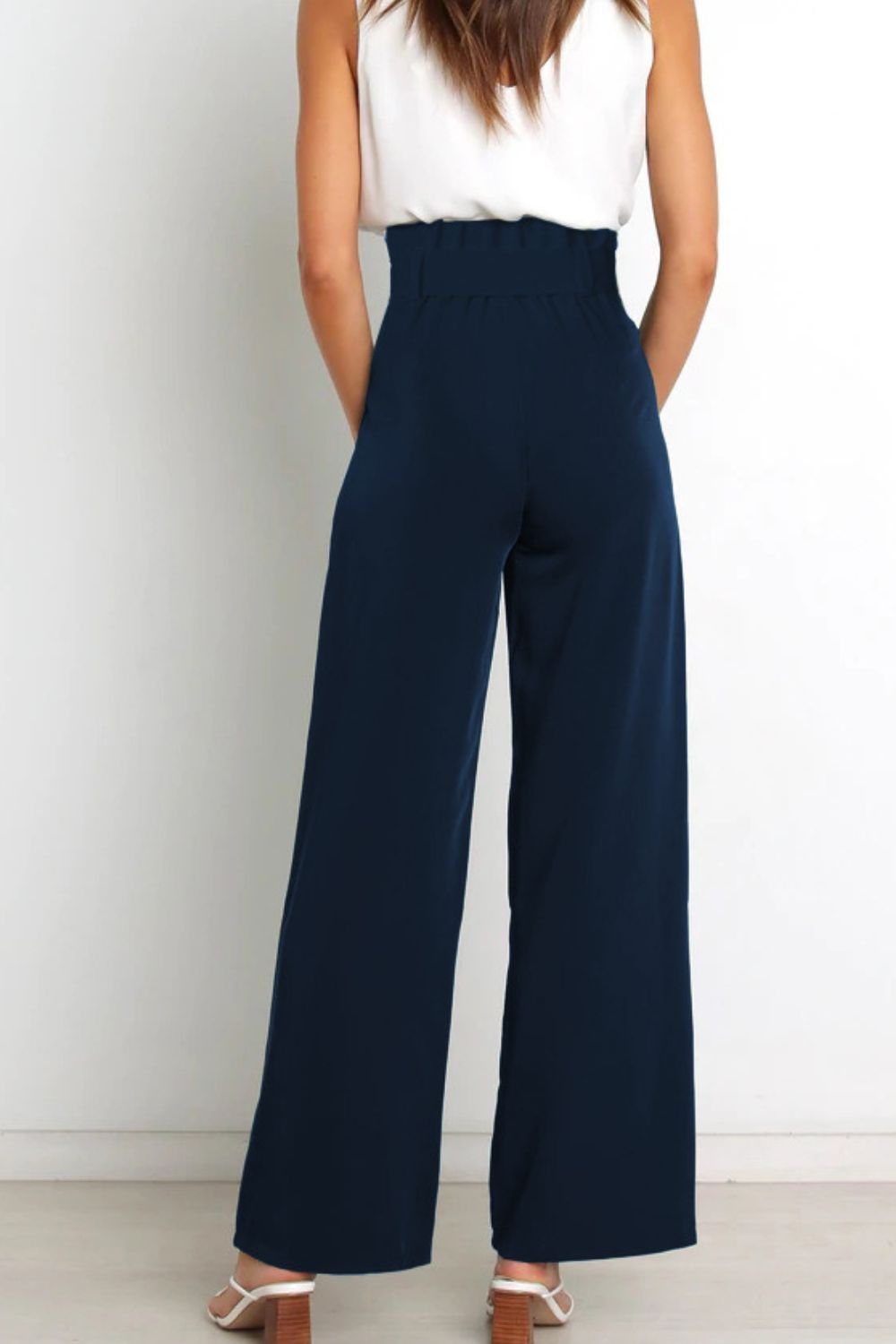 Tie Front Paperbag Wide Leg Pants-Teresa&#39;s Fashionista LLC