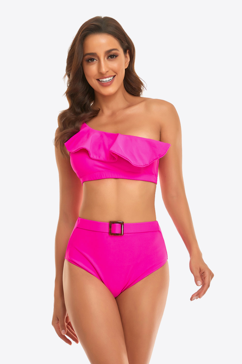 Ruffled One-Shoulder Buckled Bikini Set-Teresa&#39;s Fashionista LLC