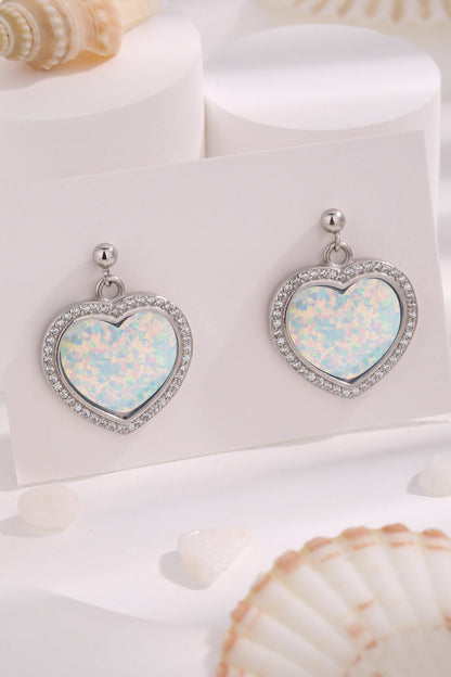 Platinum-Plated Opal Heart Earrings-Teresa&#39;s Fashionista LLC