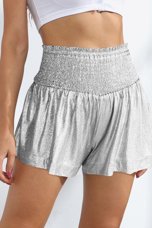 Glitter Smocked High-Waist Shorts-Teresa&#39;s Fashionista LLC