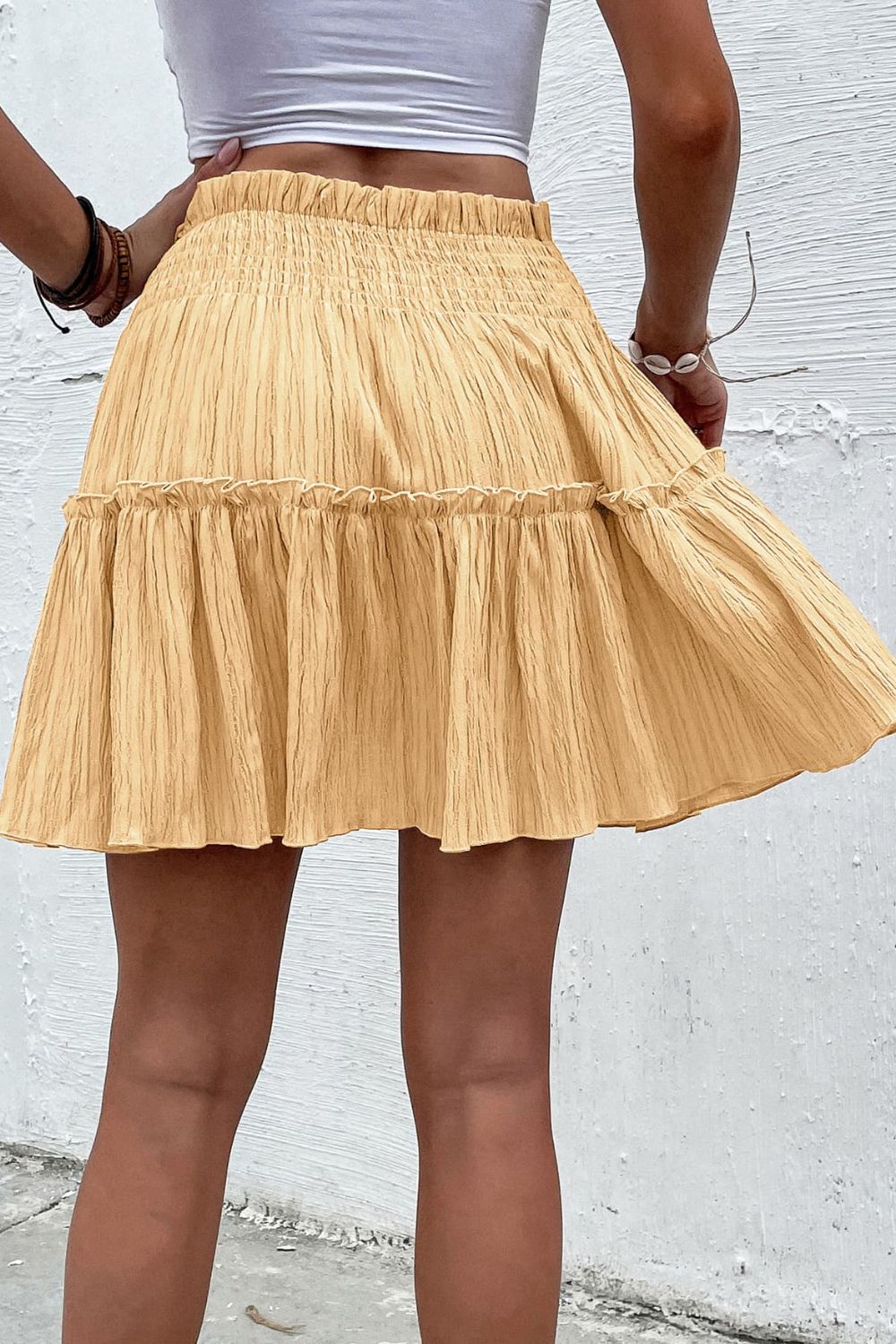 Smocked Waist Frill Trim Skirt-Teresa&#39;s Fashionista LLC