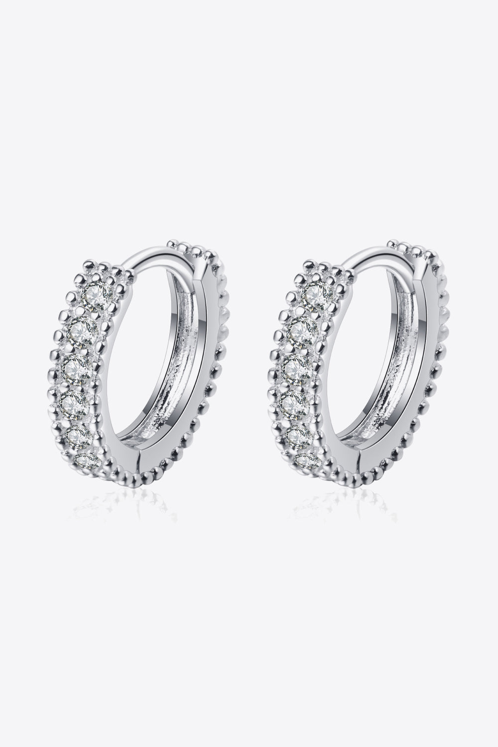 925 Sterling Silver Inlaid Moissanite Huggie Earrings-Teresa&#39;s Fashionista LLC