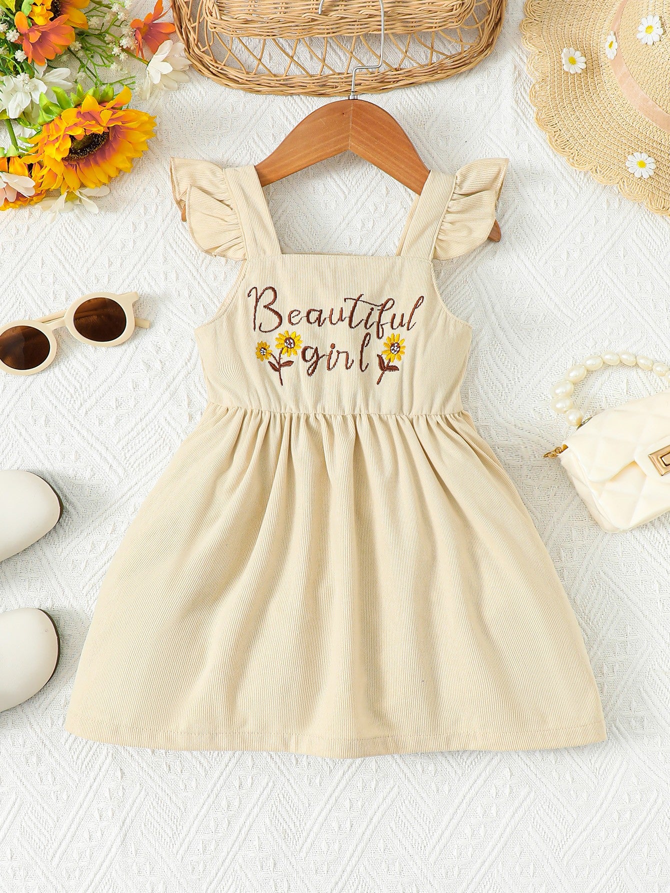 BEAUTIFUL GIRL Embroidered Graphic Square Neck Dress-Teresa&#39;s Fashionista LLC