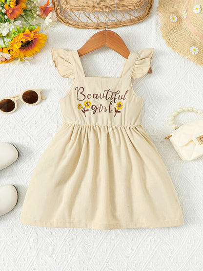 BEAUTIFUL GIRL Embroidered Graphic Square Neck Dress-Teresa&#39;s Fashionista LLC