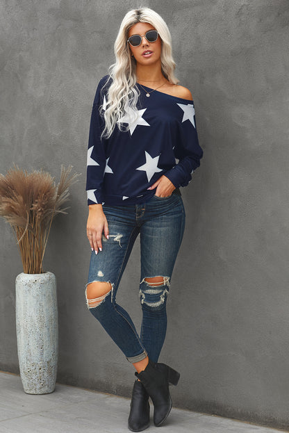 Star Print Long Sleeve Sweatshirt-Teresa&#39;s Fashionista LLC