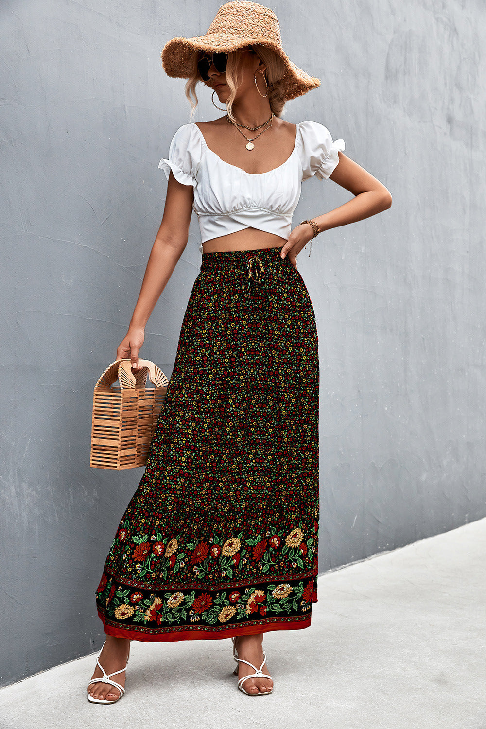 Floral Tied Maxi Skirt-Teresa&#39;s Fashionista LLC