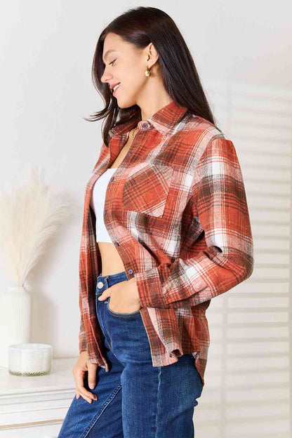 Double Take Plaid Collared Neck Long Sleeve Shirt-Teresa&#39;s Fashionista LLC