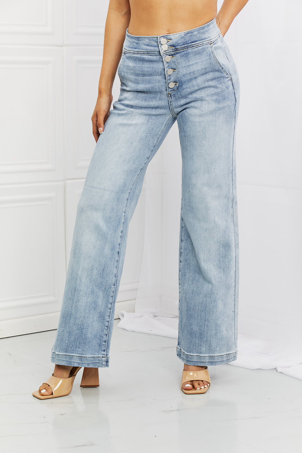 RISEN Full Size Luisa Wide Flare Jeans-Teresa&#39;s Fashionista LLC