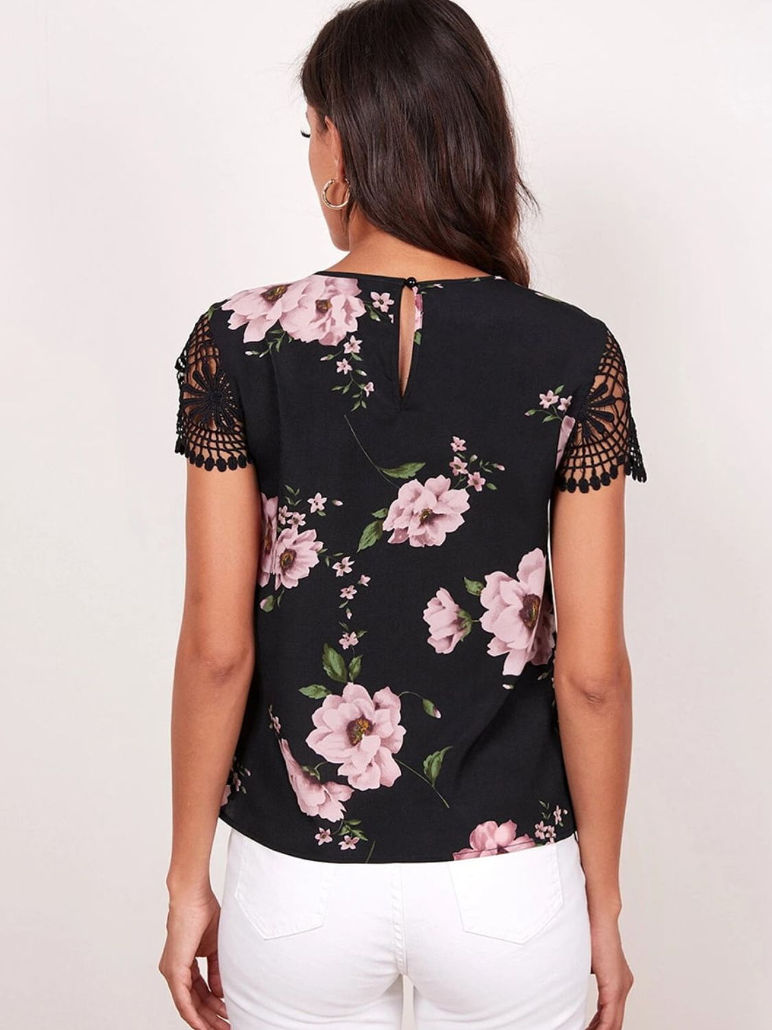 Floral Cutout Round Neck Blouse-Teresa&#39;s Fashionista LLC