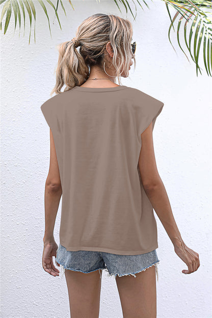 Round Neck Cap Sleeve Tee-Teresa&#39;s Fashionista LLC