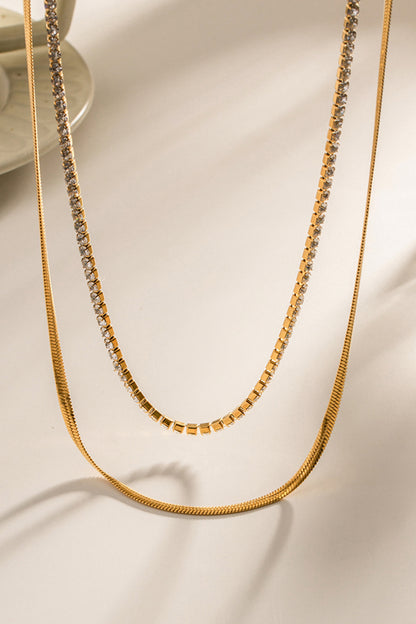 Double-Layered Inlaid Zircon Stainless Steel Necklace-Teresa&#39;s Fashionista LLC