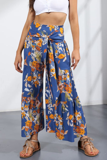 Printed Tie-Front Culottes-Teresa&#39;s Fashionista LLC