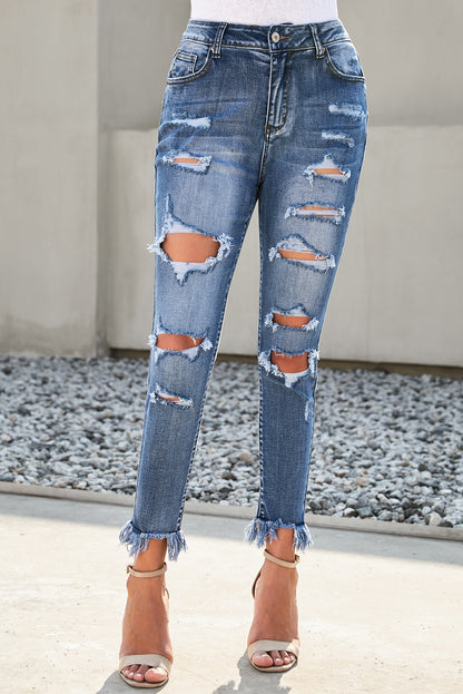 Distressed Frayed Hem Cropped Jeans-Teresa&#39;s Fashionista LLC