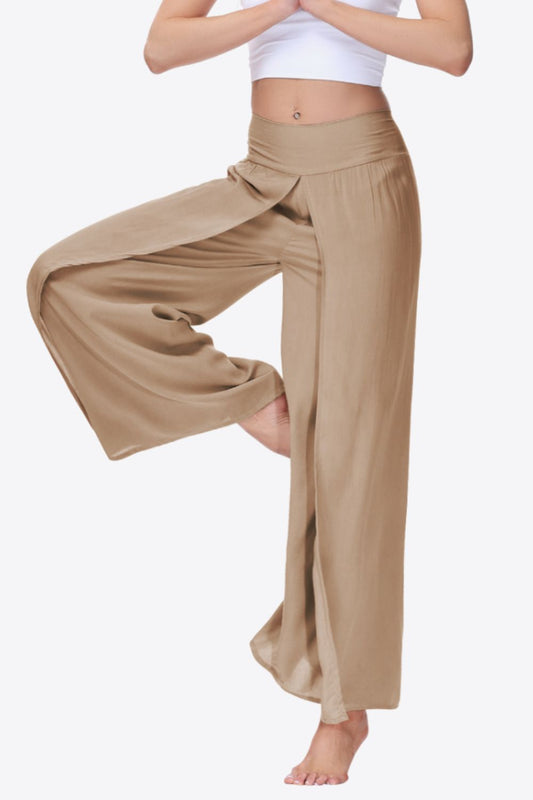 Smocked Split Wide Leg Long Pants-Teresa&#39;s Fashionista LLC