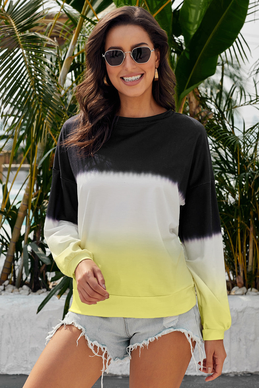 Tie-Dye Drop Shoulder Round Neck Sweatshirt-Teresa&#39;s Fashionista LLC