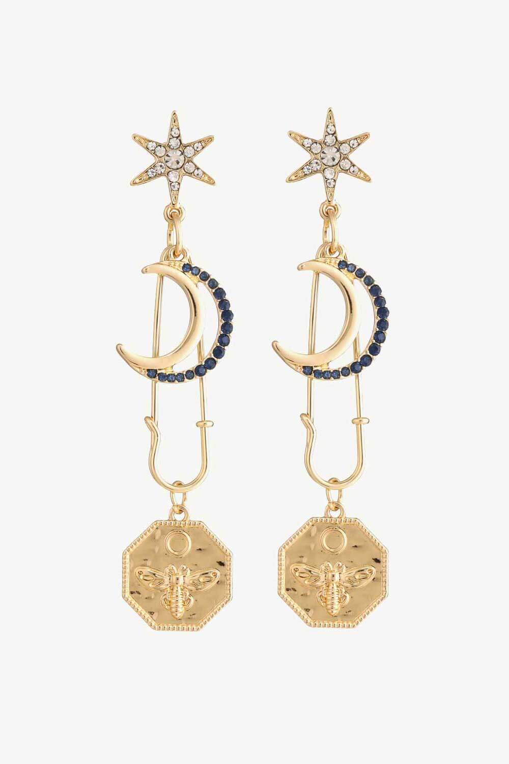 Inlaid Rhinestone Moon and Star Drop Earrings-Teresa&#39;s Fashionista LLC