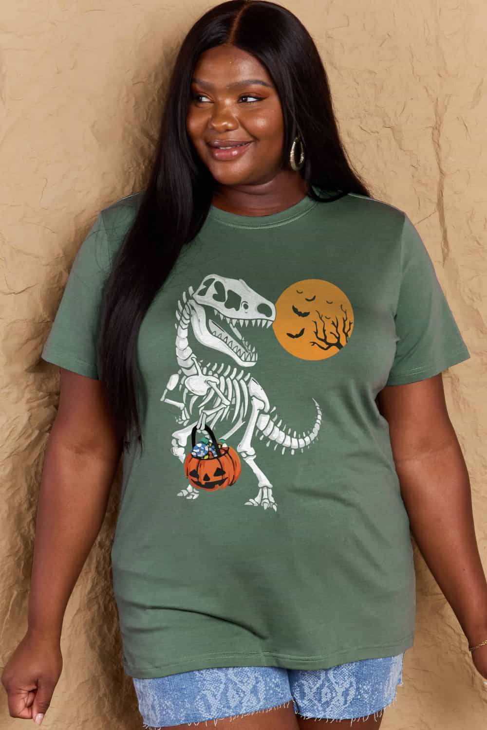 Simply Love Full Size Dinosaur Skeleton Graphic Cotton T-Shirt-Teresa&#39;s Fashionista LLC