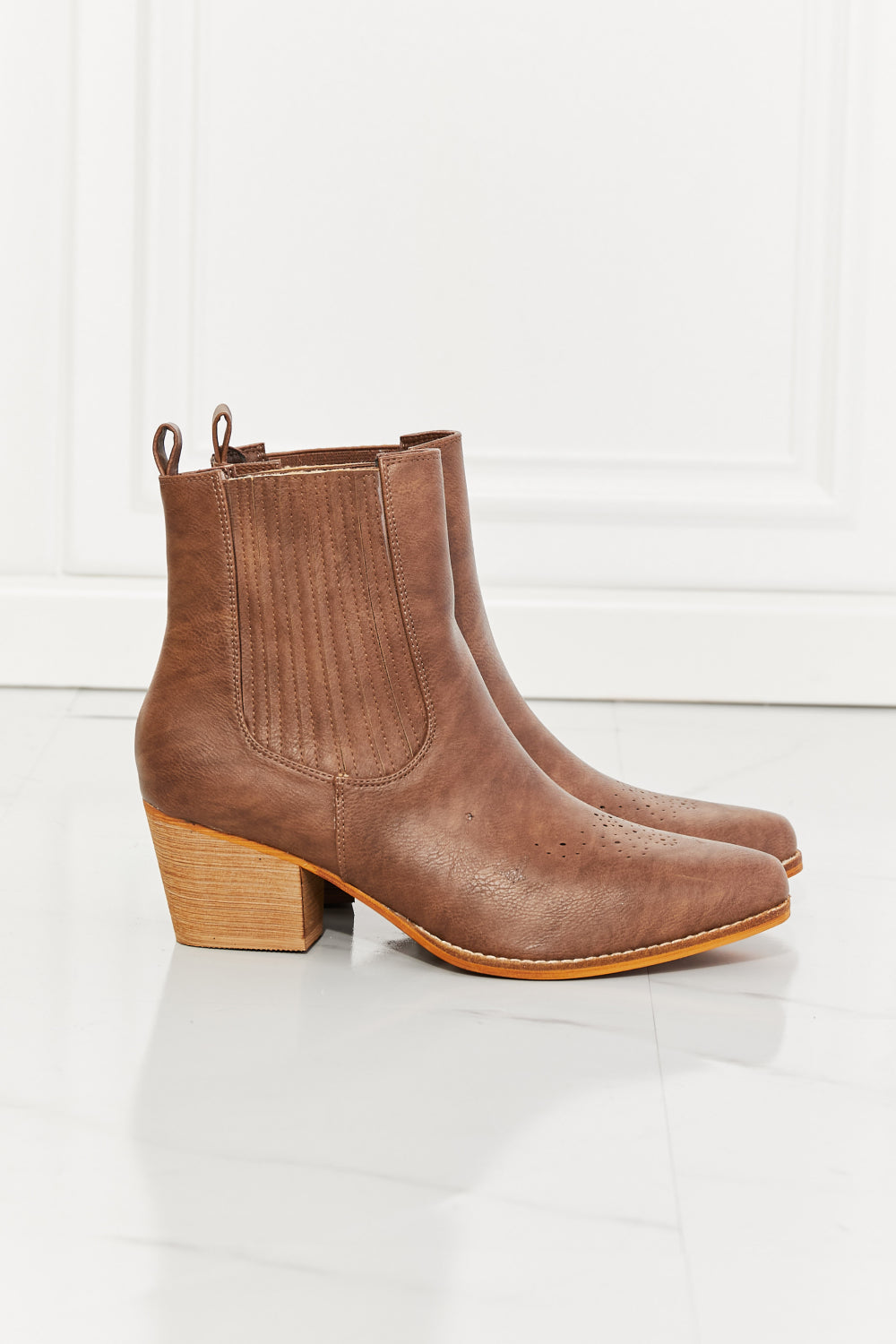 MMShoes Love the Journey Stacked Heel Chelsea Boot in Chestnut-Teresa&#39;s Fashionista LLC