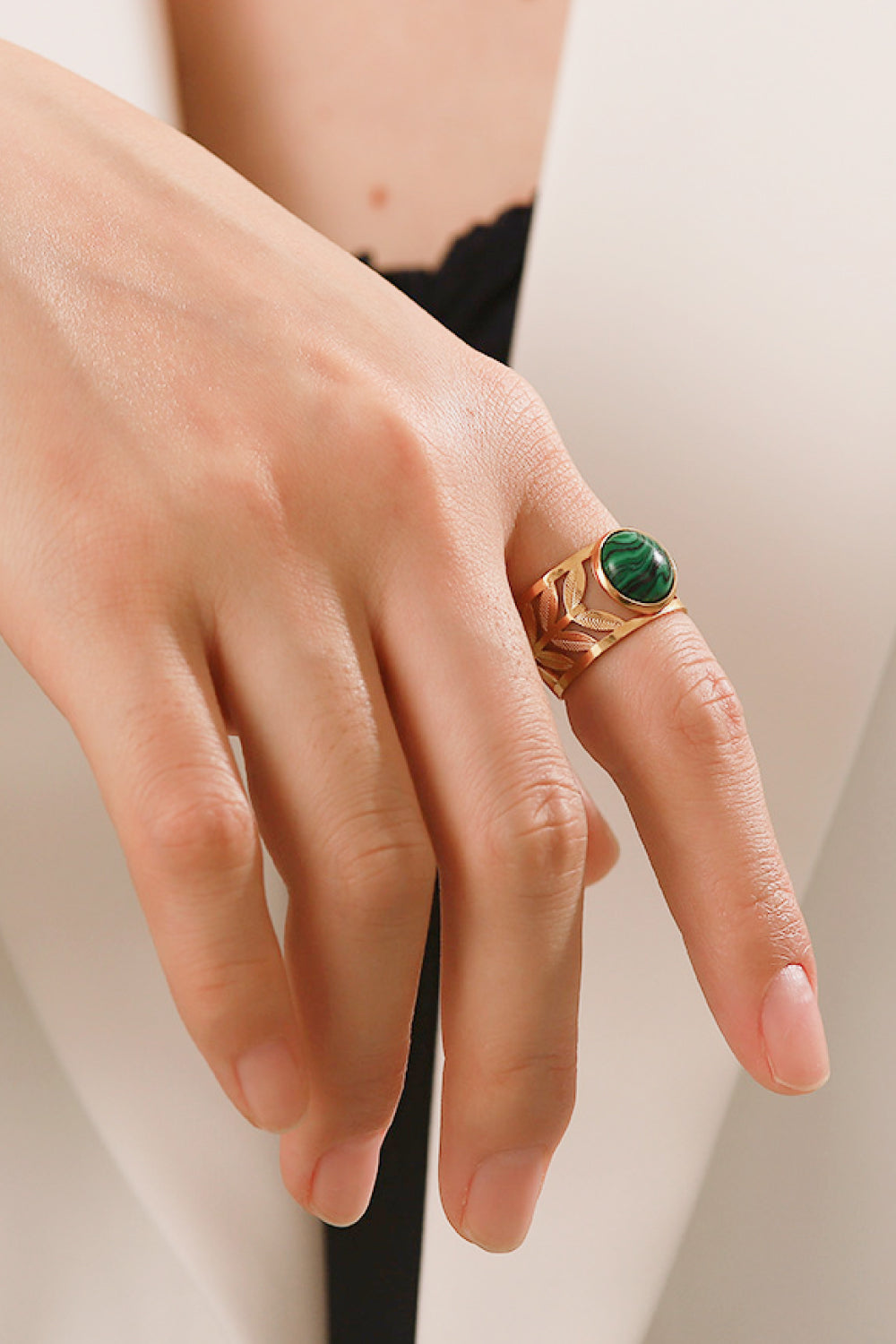 18k Gold Plated Malachite Leaf Ring-Teresa&#39;s Fashionista LLC