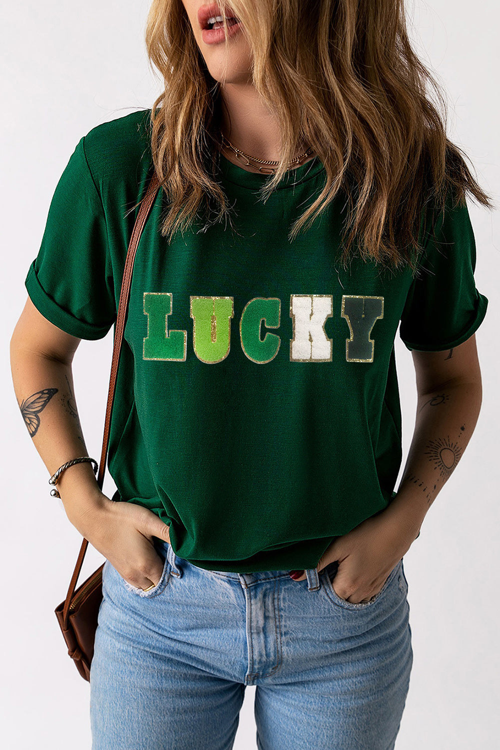 LUCKY Round Neck Short Sleeve T-Shirt-Teresa&#39;s Fashionista LLC