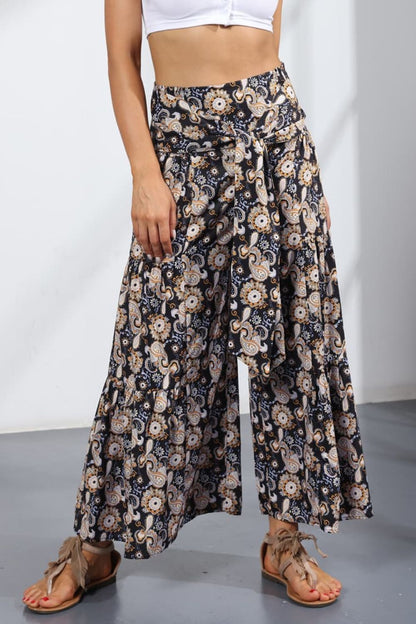 Printed Tie-Front Culottes-Teresa&#39;s Fashionista LLC