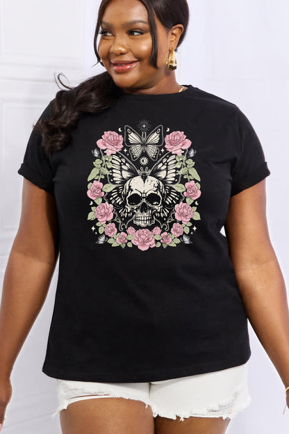 Simply Love Simply Love Full Size Skull & Butterfly Graphic Cotton Tee-Teresa&#39;s Fashionista LLC