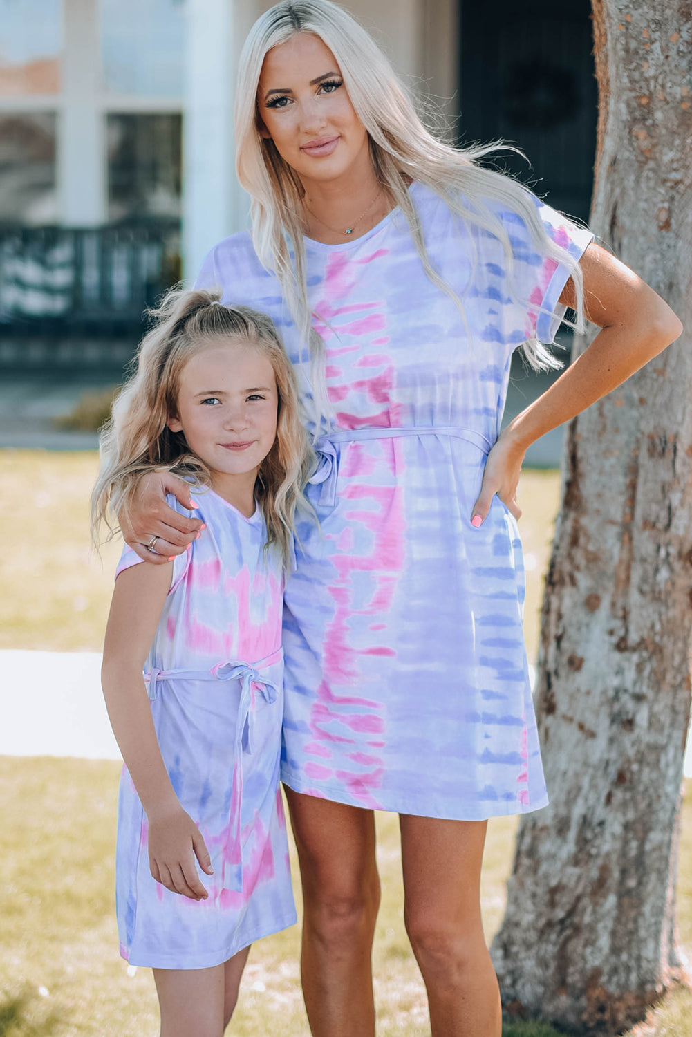 Women Tie-Dye Belted T-Shirt Dress-Teresa&#39;s Fashionista LLC