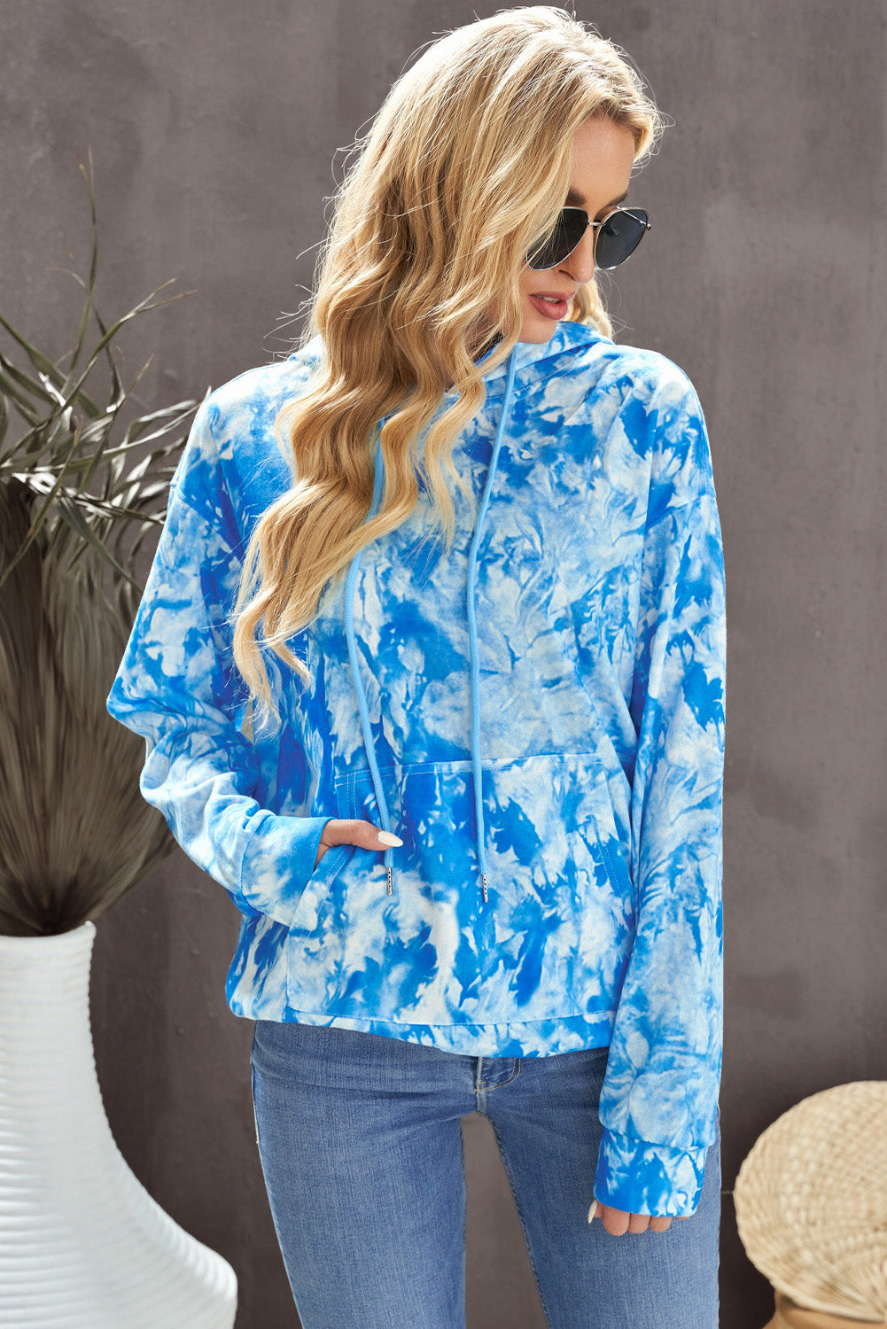 Tie-Dye Drawstring Hoodie with Pocket-Teresa&#39;s Fashionista LLC