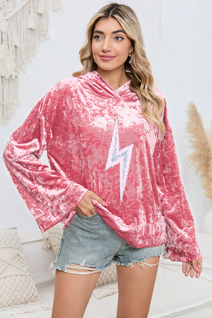 Sequin Flash Pattern Long Sleeve Dropped Shoulder Oversized Hoodie-Teresa&#39;s Fashionista LLC